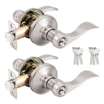 Probrico Keyed Alike Brushed Nickel Wave Style Entry Door Handle Lever Set. Fixed Price $64.35.