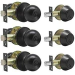 Keyed Entry Door Knobs And Double Cylinder Deadbolt Combination Set, Matte Black. Fixed Price $76.99.