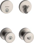 Kwikset Pismo Round Rose Satin Nickel Knob Door Combo Pack Featuring Smartkey. Fixed Price $45.89.
