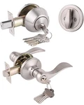 3 Pk Gobrico Wave Entry Door Levers & Single Cylinder Deadbolt Combination Locks. Fixed Price $69.99.