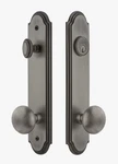 New Grandeur Hardware Arc Tall Plate Entry Set Fifth Ave. Knob Pewter, Msrp $595. Fixed Price $235.00.