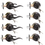 Knobwell 4 Pack Keyed Alike Door Lever Handle With Single Cylinder Deadbolt, Oil. Fixed Price $140.60.