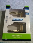 Schlage F10 605 Flair Door Lever, Hall & Closet, Bright Brass, Nib. Fixed Price $22.79.