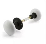 Signature Hardware Pair Of White Ceramic Doorknobs, Black Powder Coat. Fixed Price $39.95.
