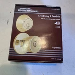 Mountain Security Entry Knob & Deadbolt Combo Pack Polished Brass 3136-105. Fixed Price $50.00.