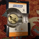 Schlage Single Cylinder Deadbolt Bright Brass Keyed One Side. Fixed Price $22.00.
