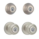 Kwikset Cove Satin Nickel Keyed Entry Knob & Deadbolt W/ Smartkey Microban. Fixed Price $42.99.