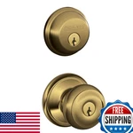 Schlage FB50 V 609 Single Cylinder Deadbolt W/ Georgian Knob, Antique Brass. Fixed Price $102.54.