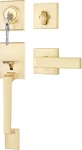 Gold Front Door Handle & Deadbolt Set, Reversible Modern Hardware. Fixed Price $94.99.