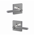Schlage Latitude Door Lever, Square Rosette, Satin Silver, Reversible Interior. Fixed Price $21.99.