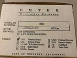 Emtek Decorative Hardware - Model 8203 / Victoria Plate Polished Brass. Fixed Price $85.00.