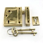 Signature Hardware Vertical Iron Rim Lock Set, Left Hand, Polished Brass, 2-1/4". Fixed Price $20.00.