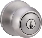 Amazon Basics Exterior Door Knob With Lock, Coastal, Satin Nickel. Fixed Price $17.00.