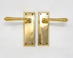 Emtek 7-1/8" Height Quincy Sideplate Brass Dummy Set Turino Lever Polished. Fixed Price $118.99.