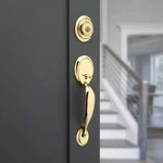 Kwikset Dakota Polished Brass Single Cylinder Door Handleset With Tylo Knob. Fixed Price $72.00.