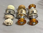 3 Antique 12 Point Amber Glass Push Button Privacy Door Knobs Schlage Lock Set. Fixed Price $369.99.