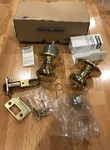 Vtg Schlage Privacy Locking Latch Door Knob Set F40 Geo 605 Brass Open Box. Fixed Price $15.99.