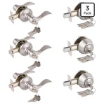 Probrico 3-PACK Keyed Entry Door Lever & Single Cylinder Deadbolt, Satin Nickel. Fixed Price $32.00.