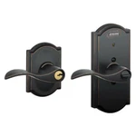 Schlage Camelot Accent Aged Bronze Keyed Entry Lever With Built-in Alarm. Fixed Price $84.99.