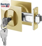 Pocket Door Lock With Key, Brushed Gold Hardware Square Fo. Fixed Price $53.71.
