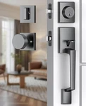 Modern Steel Gray Front Door Handle & Deadbolt Set, Reversible Lock. Fixed Price $85.99.