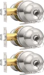 Probrico Brushed Nickel One Keyway Ball Door Knobs Entry Lock With Keys, 3 Pack. Fixed Price $44.99.