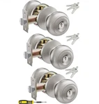 3 Pack Keyed Entry Door Knob Set Exterior And Interior Stainless. Fixed Price $24.00.