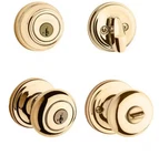 Kwikset Juno Entry Lever & Single Cylinder Deadbolt Polished Brass 99910-032. Fixed Price $36.00.