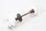 White Ceramic Doorknobs Rim Locks Shanks Antique Brass Signature Hardware I53. Fixed Price $29.99.