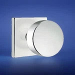 Emtek Round Door Knob Pair With Square Rose For 1-1/4 Inch To 2. Fixed Price $50.00.