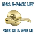 Nos 2-PACK Schlage F80 Acc 605LH & Rh Brass Gold Store Room Door Lever Locking. Fixed Price $68.24.