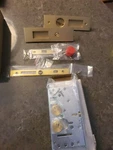 Narrow Modern Emtek 7-1/4" Tall Privacy Pocket Door Lock Satin Brass 1-3/4. Fixed Price $185.00.