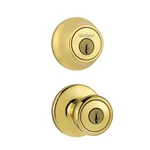 Kwikset Tylo Polished Brass Entry Door Knob & Double Cylinder Deadbolt Combo. Fixed Price $19.95.