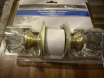 New Glass Door Knobs And Latch 2 In. Satin Brass Victorian Set By Defiant. Fixed Price $26.00.