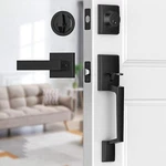 Black Front Door Handle, Matte Exterior With Lever, Moder. Fixed Price $67.95.