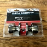 Ultra Security 43944 Antique Brass Knob Entry Door Lock Set. Fixed Price $14.00.