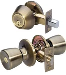 Master Lock Keyed Entry Door Combo - Deadbolt & Tulip Knob, Antique Brass. Fixed Price $35.00.