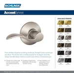 Schlage Accent Hall & Closet Door Lever Satin Nickel F10VACC619. Fixed Price $19.99.