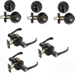 Vail Entry Lever Lockset & Deadbolt Set, Aged Oil Rubbed Bronze, 3 Pack. Fixed Price $199.99.