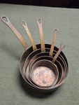 Antique Old Hammered Copper Nesting Pot Saucepans Set Of 5 Brass Handles 1800. Fixed Price $99.99.