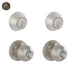 Schlage Essentials Satin Stainless Steel Deadbolt & Knob Twin Pack. Fixed Price $93.99.