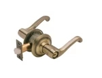 Schlage Antique Brass Flair Entry Door Lever Lockset F51VFLA609. Fixed Price $51.99.