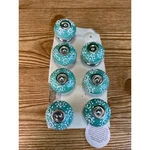 New Hand-painted Ceramic Knobs Turquoise Silver Set Of 7 Made India. Fixed Price $20.00.