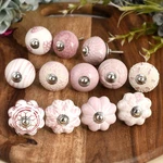 Set Of 12 Ceramic Knobs Vintage White & Pink Floral Door And Cabinet Pull H.... Fixed Price $27.69.
