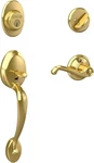 Schlage Plymouth Bright Brass Single Cylinder Door Handleset With Flair. Fixed Price $83.29.