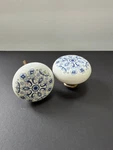 Renovators Supply Vintage White & Blue Porcelain Ornate Design Door Knob Set. Fixed Price $27.97.