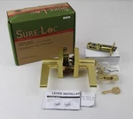 Sure Hardware Basel Square Entry Lever Handle Keyed Lock Satin Brass. Fixed Price $27.99.