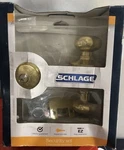 Schlage FB50 V 605 Plymouth Entry Knob & Deadbolt Combo, Bright Brass Finish. Fixed Price $34.95.