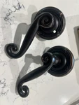 Emtek Rustic Lever 2 3/8 In Backset Left Handed Door Handle Oil Rubbed Bronze. Fixed Price $70.00.
