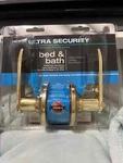 Ultra Security, Bed & Bath Interior Privacy Locking Door Knob Brass, Part 44467. Fixed Price $24.99.